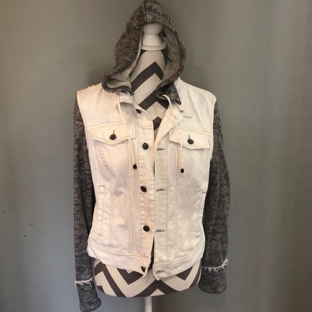 Free People Distressed Jean/Grey Sweatshirt Jacket